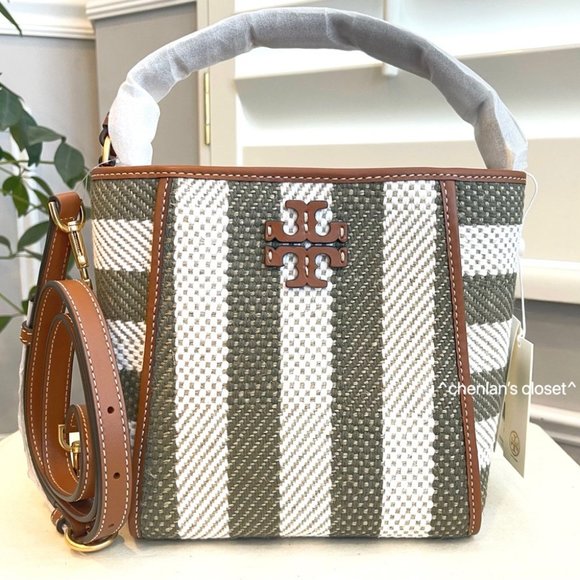 🔥NeW! Tory Burch McGraw Woven Stripe Small Bucket Bag - Picture 14 of 16